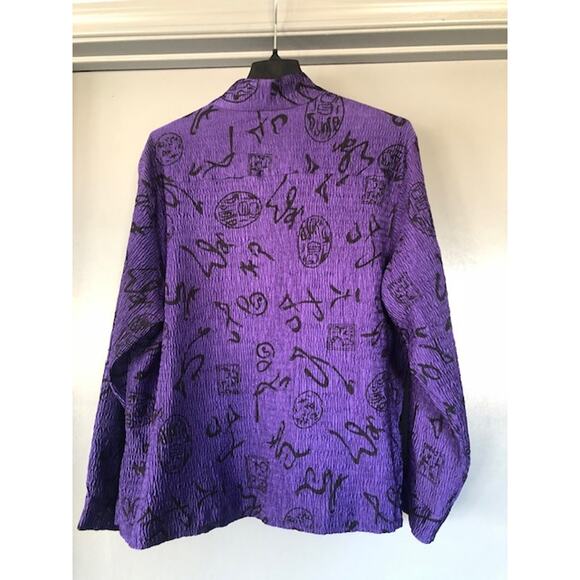 Chico's sz 3 (XL) Women's Purple Black Crinkle Long Sleeved Button Top - Picture 2 of 6